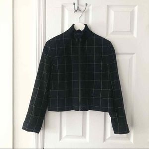 Akris Punto Black White Grid Cropped Ring Zip Up High Neck Blazer Jacket